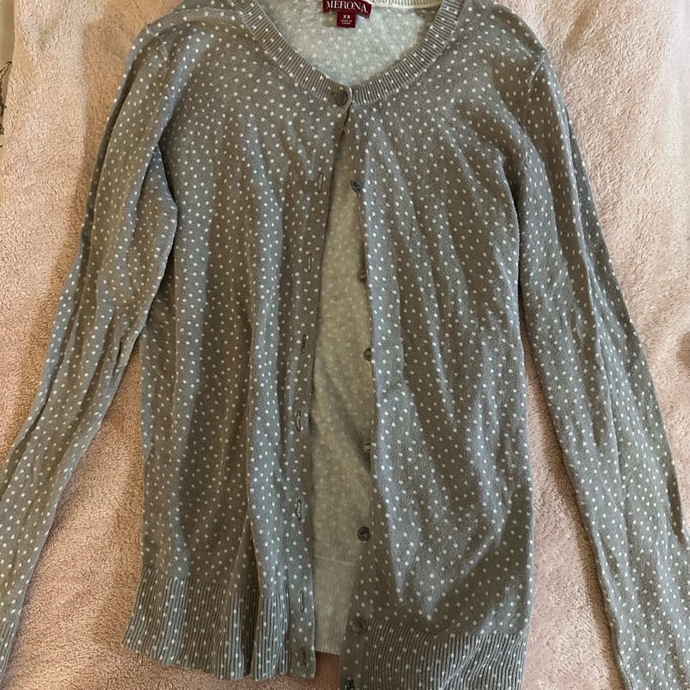 Merona Gray Cardigan with White Polka Dots